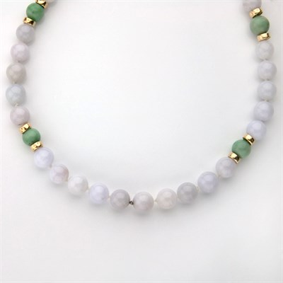 Lot 853 - Lavender Jade Bead, Jade Bead and Gold Necklace