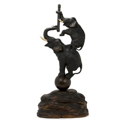Lot 79 - Japanese Bronze Group of Performance Elephants...