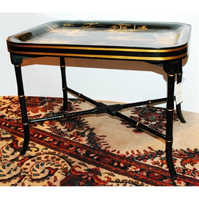 Lot 455 - Black Painted Chinoiserie Decorated Metal Tray...