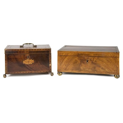 Lot 547 - George III Mahogany Tea Caddy; Together with...
