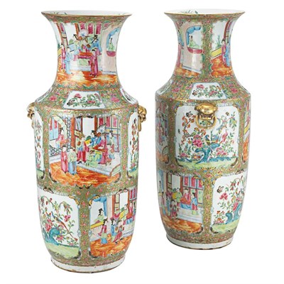Lot 211 - Pair of Canton Rose Medallion Porcelain Vases...