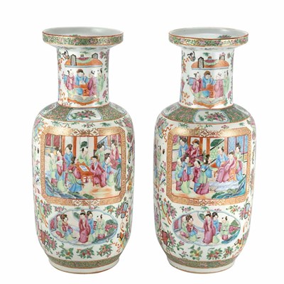 Lot 114 - Pair of Canton Rose Medallion Porcelain Vases...