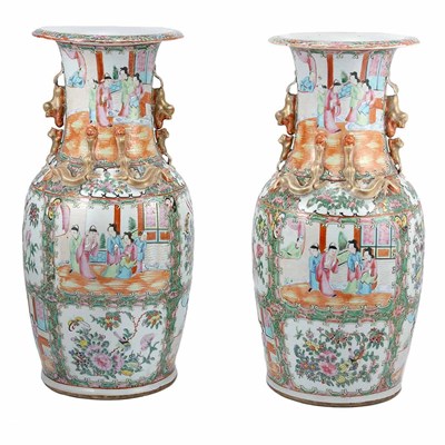 Lot 256 - Pair of Canton Rose Medallion Porcelain Vases...