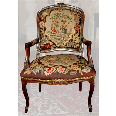 Lot 476 - Louis XV Style Needlepoint Upholstered Walnut...