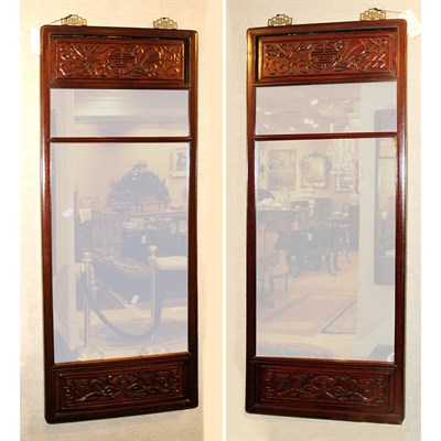 Lot 152 - Pair of Chinese Stained Hardwood Mirrors...