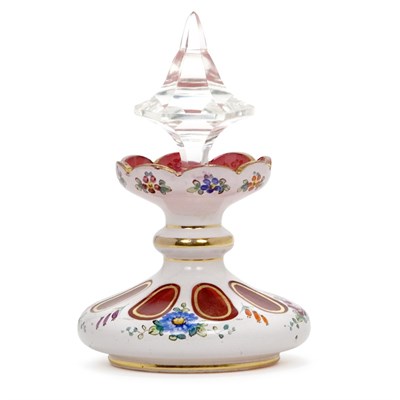 Lot 221 - Floral Decorated Ruby Glass Scent Bottle...