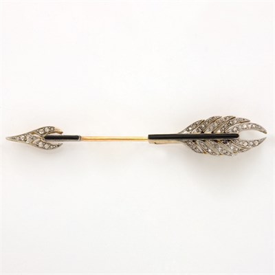 Lot 675 - Platinum, Diamond and Black Enamel Feather Jabot