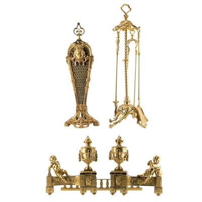 Lot 584 - Group of Louis XVI Style Gilt-Metal Fireplace...