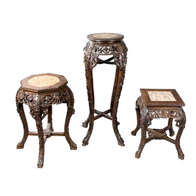 Lot 542 - Group of Three Chinese Carved Hardwood Stands...