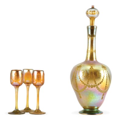 Lot 435 - Tiffany Favrile Glass Liqueur Set Comprising a...