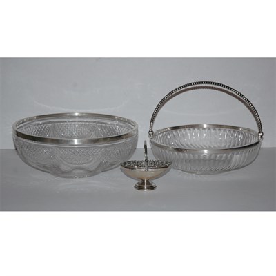 Lot 341 - English Silver Mounted Cut Glass Bowl Diameter...