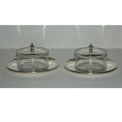 Lot 337 - Pair of Silver Plated and Glass Condiment...