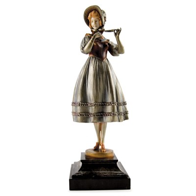 Lot 395 - German Art Deco Cold Painted Bronze and Ivory...