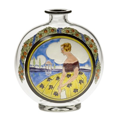 Lot 365 - Bohemian Art Deco Enameled Glass Vase Of...