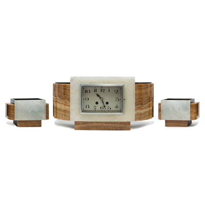 Lot 408 - French Art Deco Onyx Clock Garniture...