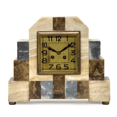 Lot 425 - French Art Deco Onyx Mantel Clock Of stepped...
