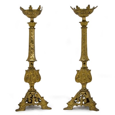 Lot 265 - Pair of Gothic Style Gilt-Metal Pricket Sticks...