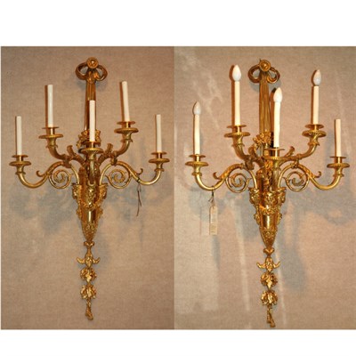 Lot 53 - Pair of Louis XVI Style Gilt-Metal Five-Light...