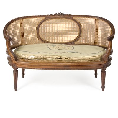 Lot 236 - Louis XVI Style Caned Mahogany Settee The...