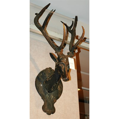Lot 174A - Black Forest Carved Wood Stag Head with Antlers