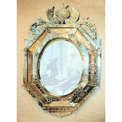 Lot 82 - Venetian Mirror Framed Mirror Of elongated...