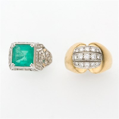 Lot 165 - Emerald and Diamond Ring and Gold and Diamond Ring
