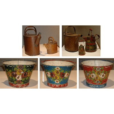 Lot 94 - Group of Eight Tole Watering Cans and Pails...