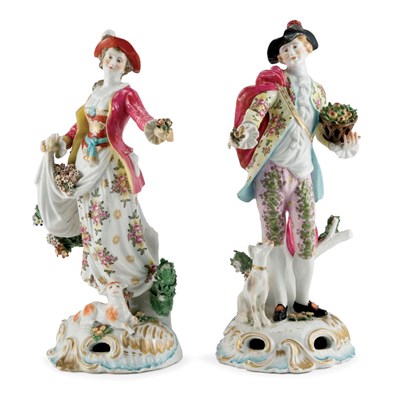 Lot 377 - Pair of Chelsea Style Porcelain Figures of...