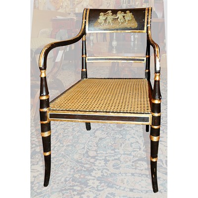 Lot 491 - Regency Painted and Parcel Gilt Armchair