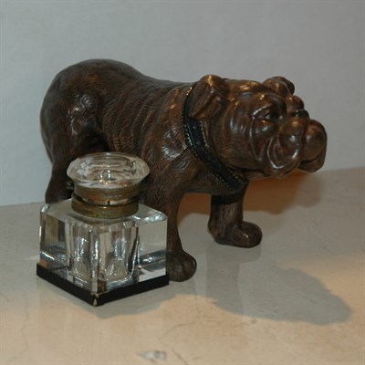 Lot 244 - Patinated-Metal Bull Dog Form Inkwell