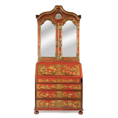Lot 163 - George II Style Red Japanned Bureau Bookcase...