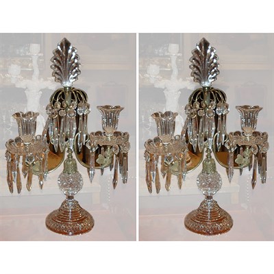 Lot 193 - Pair of Regency Style Cut Glass Three-Light...