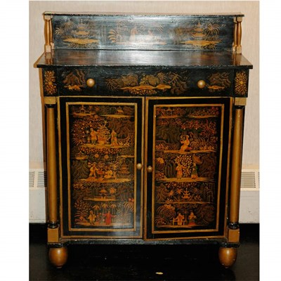 Lot 425 - Empire Style Black Lacquered Side Cabinet With...