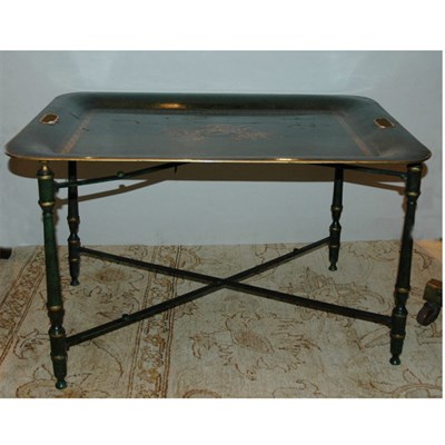 Lot 368 - Gilt Decorated Tole Tray on Stand Height 17...