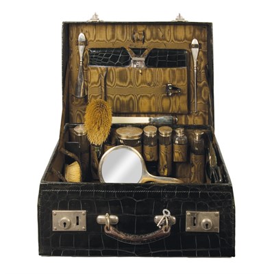 Lot 366 - Deep Green Alligator Necessaire de Voyage With...