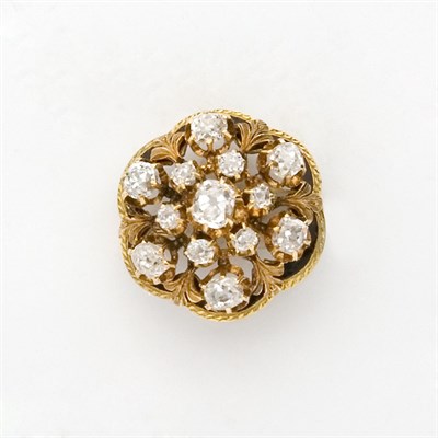 Lot 663 - Antique Gold, Diamond and Black Enamel Pin