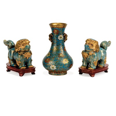 Lot 50 - Pair of Chinese Cloisonne Foo Lions 18th...
