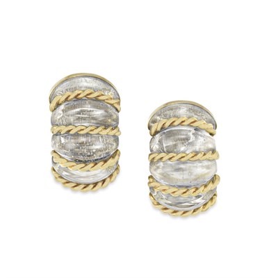 Lot 15 - Pair of Gold and Fluted Rock Crystal Shrimp Earclips, Seaman Schepps