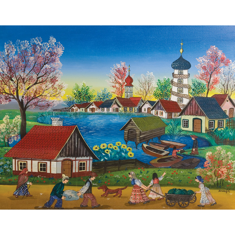 Lot 152 - Kowalski 20th Century Scene of Village Life...
