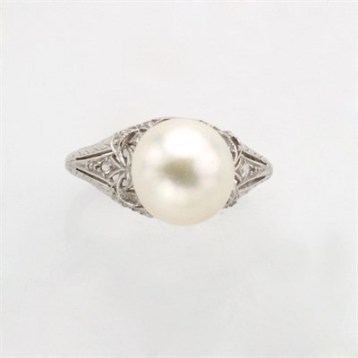 Lot 604 - Cultured Pearl and Diamond Ring