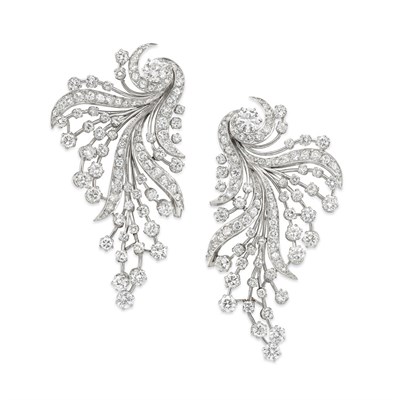 Lot 405 - Pair of Diamond Spray Clip-Brooches