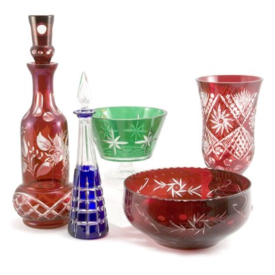 Lot 400A - Group of Bohemian Style Overlay Glass Articles...