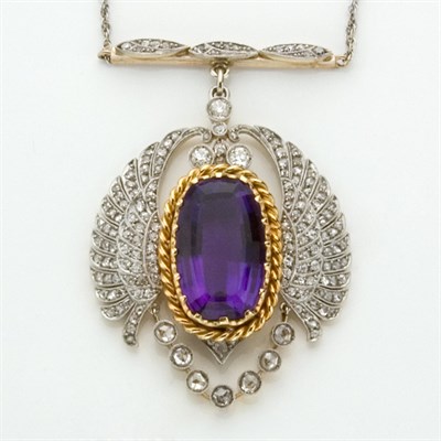 Lot 188 - Platinum, Gold, Amethyst and Diamond Lavaliere