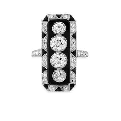 Lot 143 - Art Deco Diamond and Black Onyx Ring