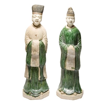 Lot 106 - Two Chinese Glazed Pottery Figures of Court...