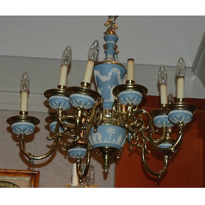 Lot 400 - Brass and Wedgwood Porcelain Ten-Light...