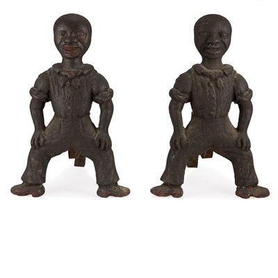 Lot 174 - Pair of Painted Cast Iron Figural Andirons...