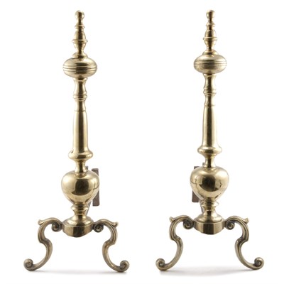 Lot 265 - Pair of Brass Andirons 20th Century Each of...