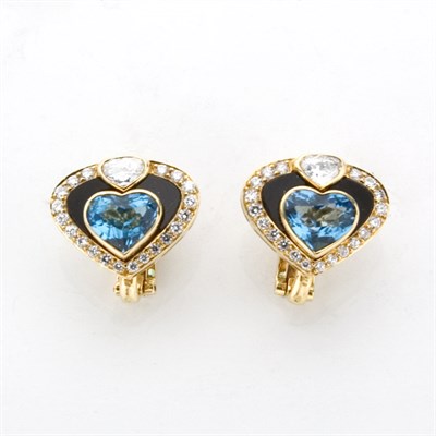Lot 861 - Pair of Blue Topaz, Black Onyx and Diamond Earrings, Marina B