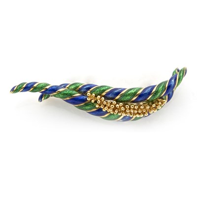 Lot 329 - Gold and Enamel Leaf Brooch, David Webb